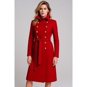 Misha Collection Red Double‎ Breasted Belted Military Style Trench Coat US 4 NWT
